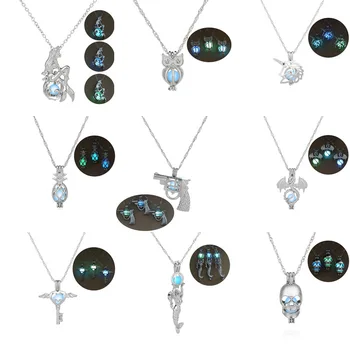 8 стилей, светящиеся в темноте ожерелья Для женщин, ключ Русалки, сова, пистолет, Дракон, ананас, светящиеся бусины, подвеска в клетку, модные украшения