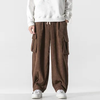 DUYIT/ Мужские вельветовые свободные широкие брюки, Весенне-осенний новый тренд, прямые универсальные повседневные брюки с большим карманом
