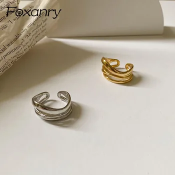 Foxanry Минималистичные кольца серебристого цвета для женщин, Модные креативные полые линии, Геометрические украшения для вечеринок, подарки оптом