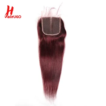 HairUGo Бразильский 99J 4x4 Прямые Волосы Закрытие 4 * 4 Кружева Закрытие 10 