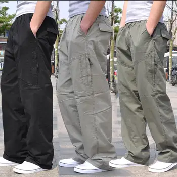 весенние мужские хлопчатобумажные брюки-карго с карманами большого размера 8XL 10XL 9XL 140 кг, свободные повседневные брюки в стиле сафари, черные 46 48 50