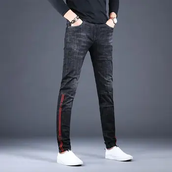 Высококачественные Стрейчевые Мужские Роскошные Джинсы 2023 года с Узкими Роскошными Джинсовыми брюками в полоску в стиле панк для Мужчин, Одежда в Корейском стиле для Мужчин