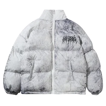 Зимняя куртка в стиле хип-хоп, Парка, Мужская уличная одежда с принтом Граффити, Ветровка, Зимняя стеганая куртка в стиле Харадзюку, пальто, Теплая Верхняя одежда на молнии