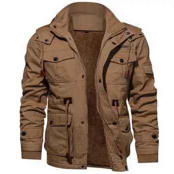 Зимняя флисовая куртка Для мужчин, Повседневное Плотное тепловое пальто, Куртки армейского пилота, Грузовая верхняя одежда ВВС, Куртка с капюшоном, мужская одежда