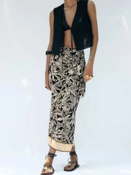 Летняя женская юбка МИДИ с принтом и высокой талией, Свободная, тонкая, с разрезом, Сексуальный Дизайн, украшенная узлом, ленивый стиль
