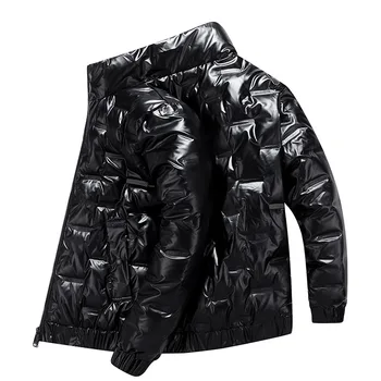 Мужские зимние толстые глянцевые черные куртки Модное ветрозащитное теплое пальто Пара Простых однотонных курток Модное тепловое пальто