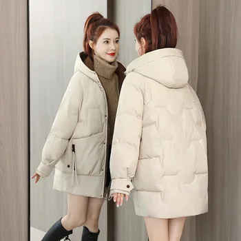 Новинка зимы 2023, Свободная Повседневная корейская версия средней длины, утолщенное и теплое женское хлопковое пальто