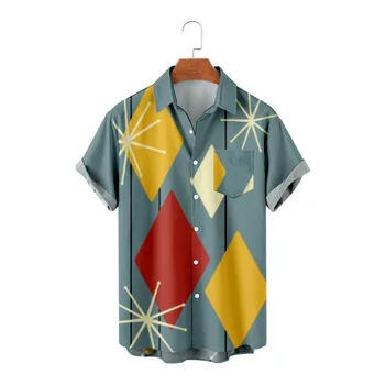 Новые Гавайские мужские рубашки с графическим отстроченным принтом, повседневная дышащая летняя рубашка с коротким рукавом для мужчин