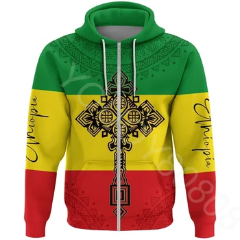 Новый осенне-зимний африканский регион, 3D печать, эфиопский флаг с крестом, зеленый, желтый, красный, толстовка на молнии, мужской свитер в уличном стиле