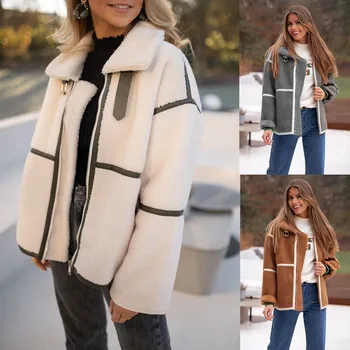 Пальто для женщин 2023, Осенне-зимнее Модное пальто с мехом Soldi, Цветная Флисовая Тонкая Короткая куртка из ягненка, Женские пальто