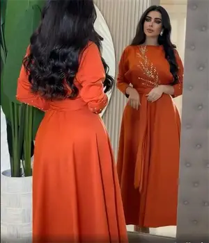 Платья для официальных мероприятий, Оранжевые Шифоновые Платья с длинными рукавами и бисером, Женские платья для выпускного вечера в Дубае, Темпераментное Вечернее платье