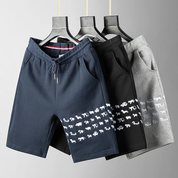 Повседневные шорты TB Thom с вышивкой животных в полоску с четырьмя полосками, мужские летние трендовые хлопковые брендовые спортивные брюки средней длины