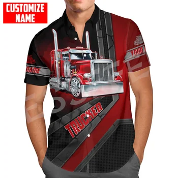 Пользовательское название Truck Car Worker Татуировка Дальнобойщика 3DPrint Летняя уличная одежда Harajuku Ретро Повседневные Гавайские рубашки с короткими рукавами X3