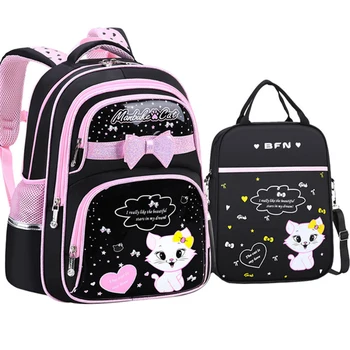 Школьный ранец с милым котом для девочек, розовый симпатичный рюкзак Mochila, школьный пенал для начальной школы из искусственной кожи, модный водонепроницаемый рюкзак